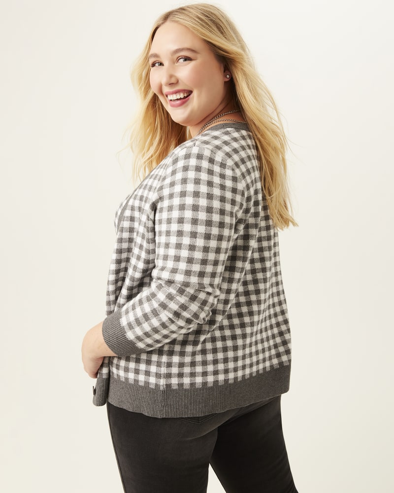 Back of plus size Fran Gingham-Print Cardigan by Molly&Isadora | Dia&Co | dia_product_style_image_id:170351